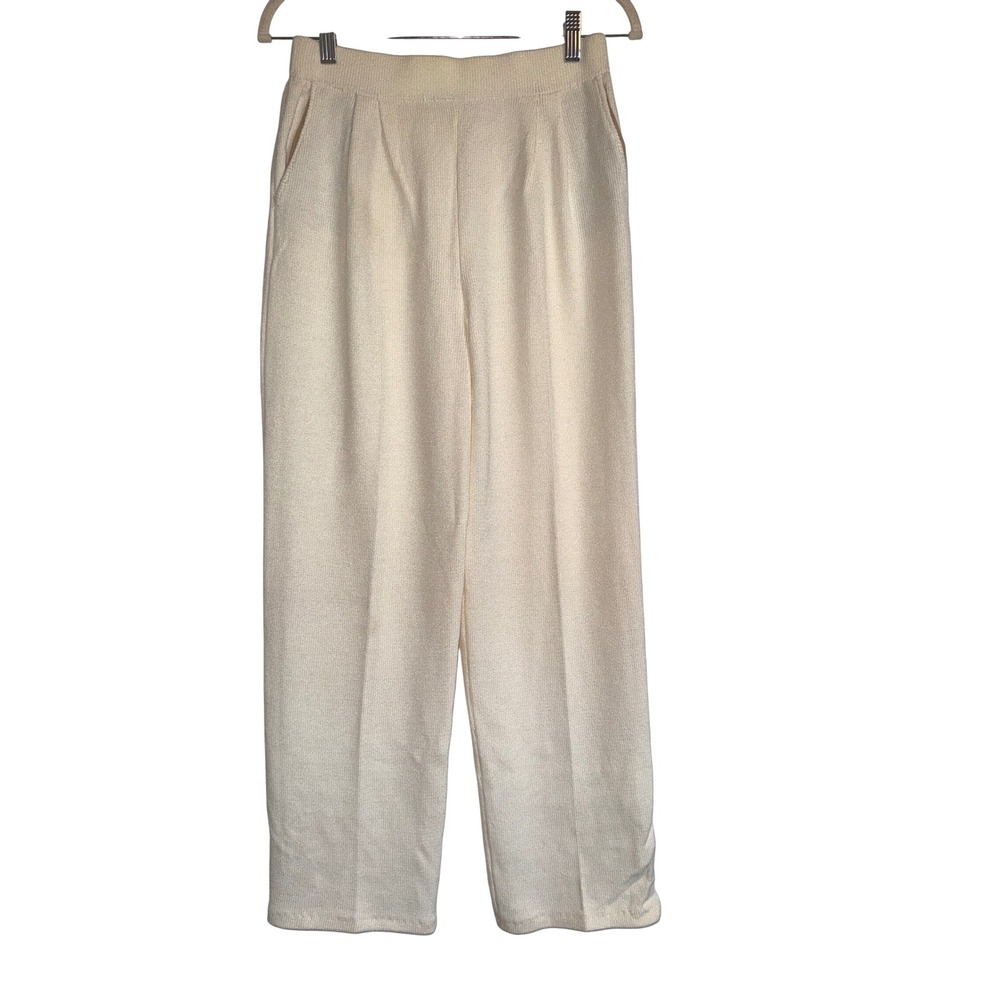 St John Evening By Marie‎ Gray Knit Pull On Dress Pants Cream Trousers Neutral